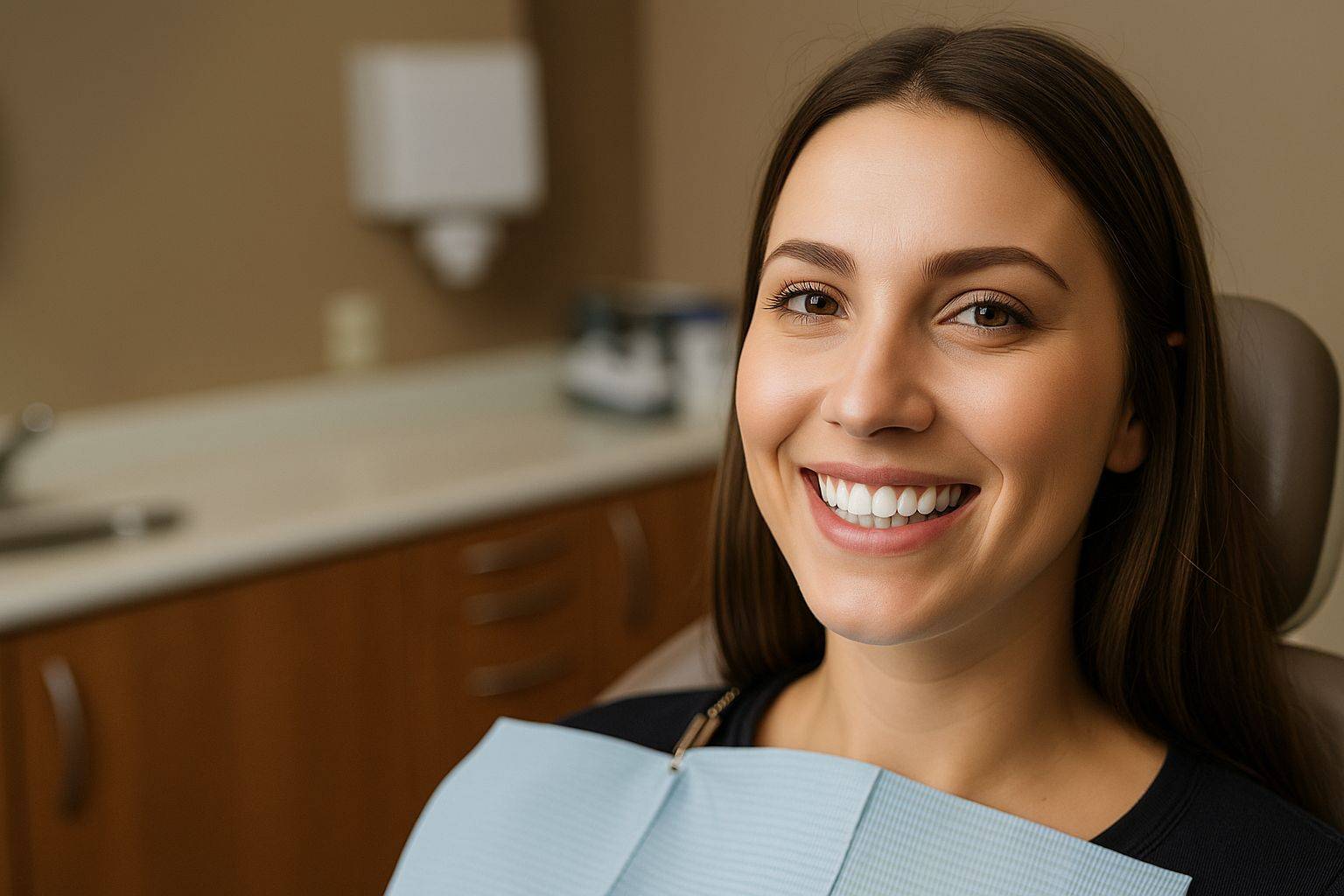 Family In Dentist Office Lobby Smiling