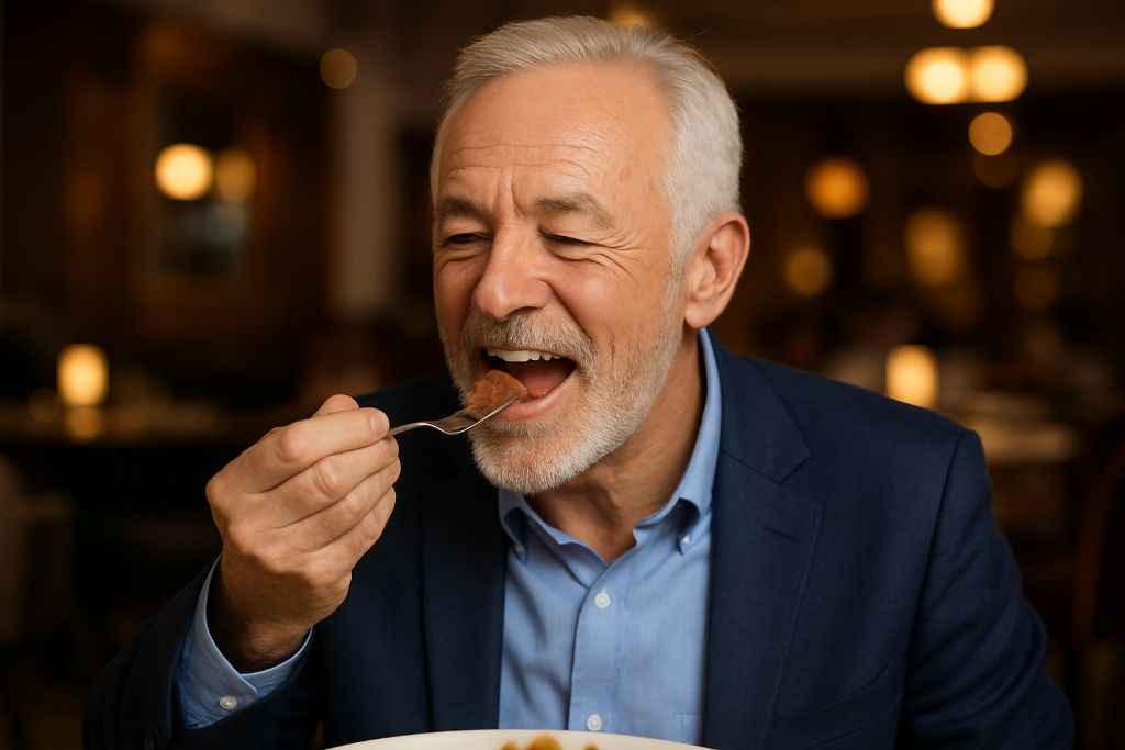 Older man chewing Food