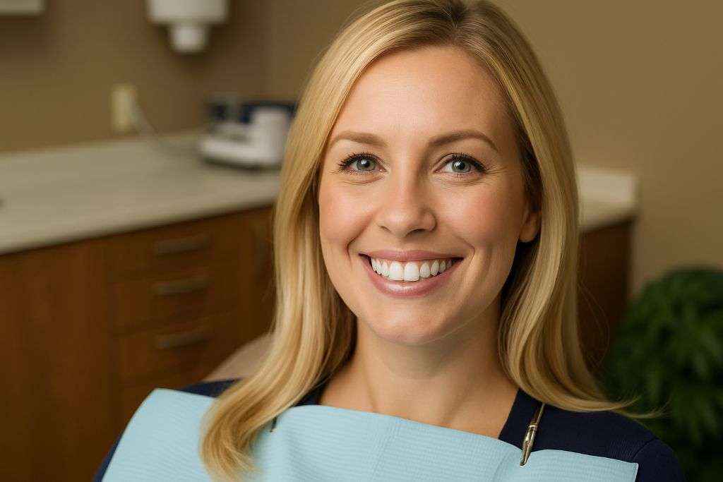 Woman Smiling In Dentist Chair