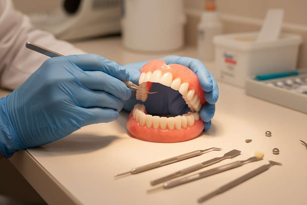 dentures on a workbench