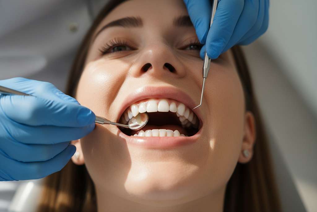tooth-colored filling being placed